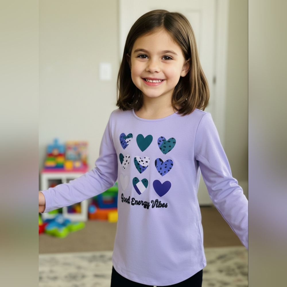 Athletic Works Lavender Long Sleeve Tee with Heart Graphics